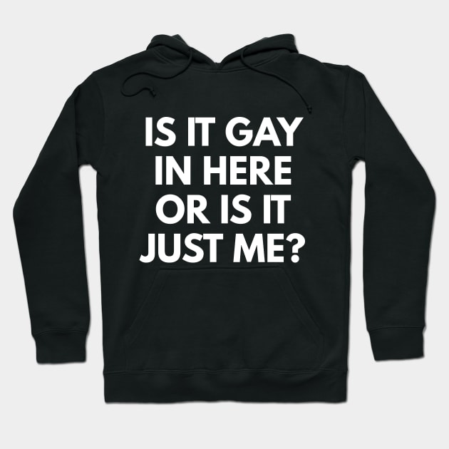 Is It Gay In Here Or Is It Just Me? Hoodie by coffeeandwinedesigns